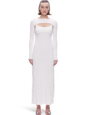 VIAVIA.LIVE Women's Lettuce Edge Maxi Dress Shrug Set Size M In White